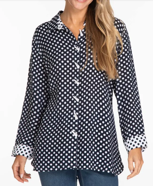 Long Sleeve Button Up Dot Blouse