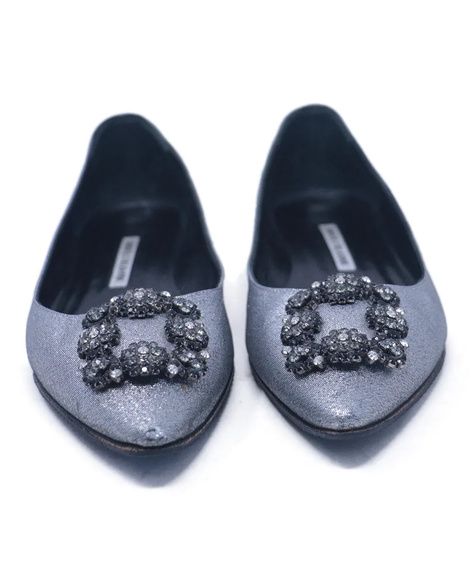 Manolo Blahnik Silver Rhinestone Flats sz 9