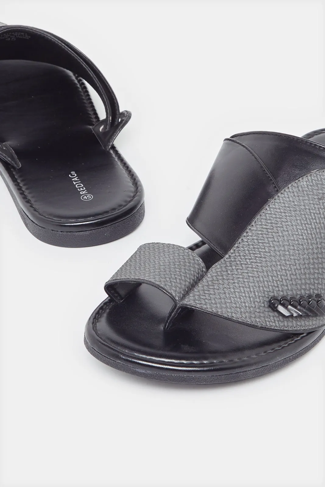 Men Grey And Black Strap Traditional Sandals