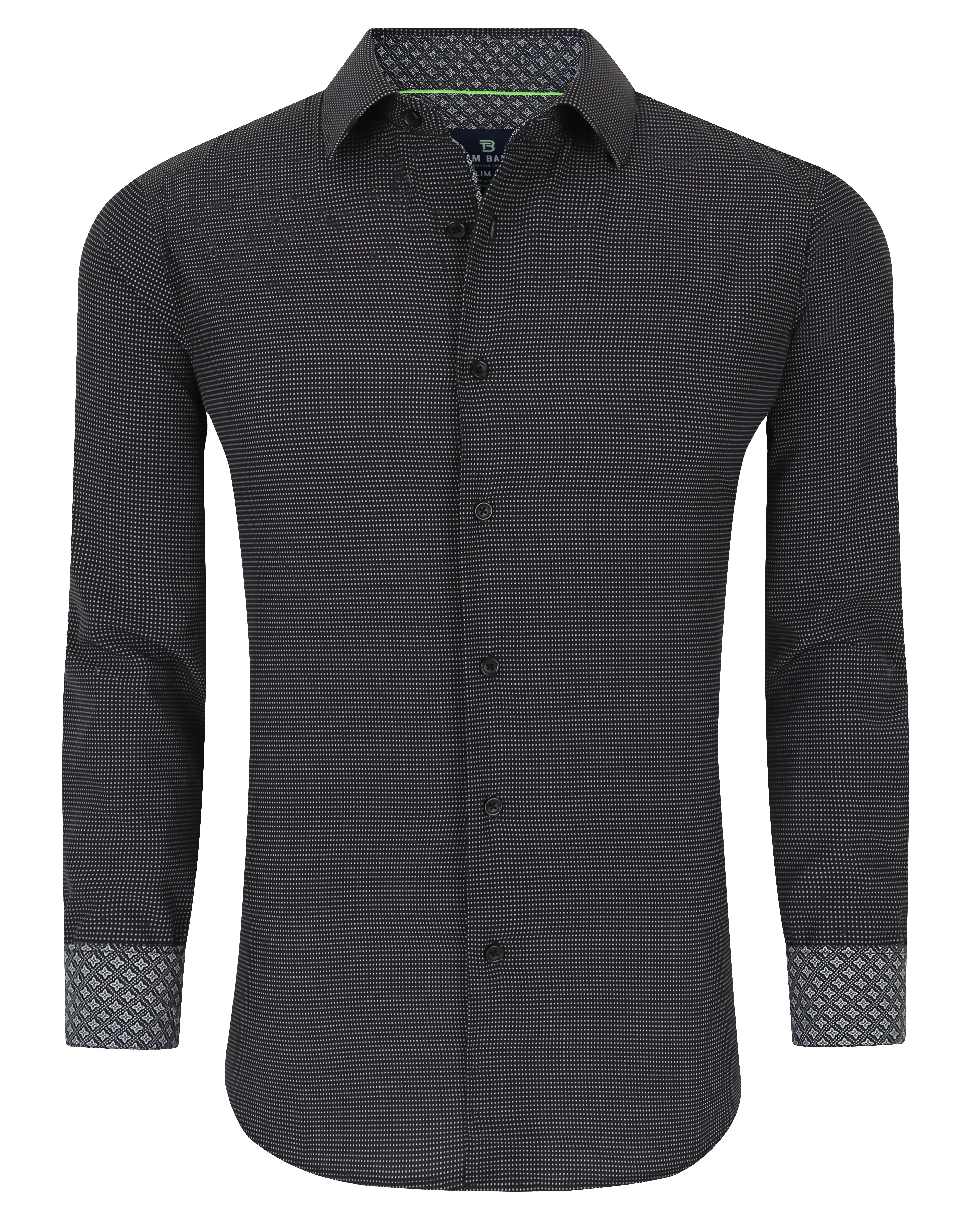 Men's Geometric Slim Fit Performance Long Sleeve Shirt Black Dots