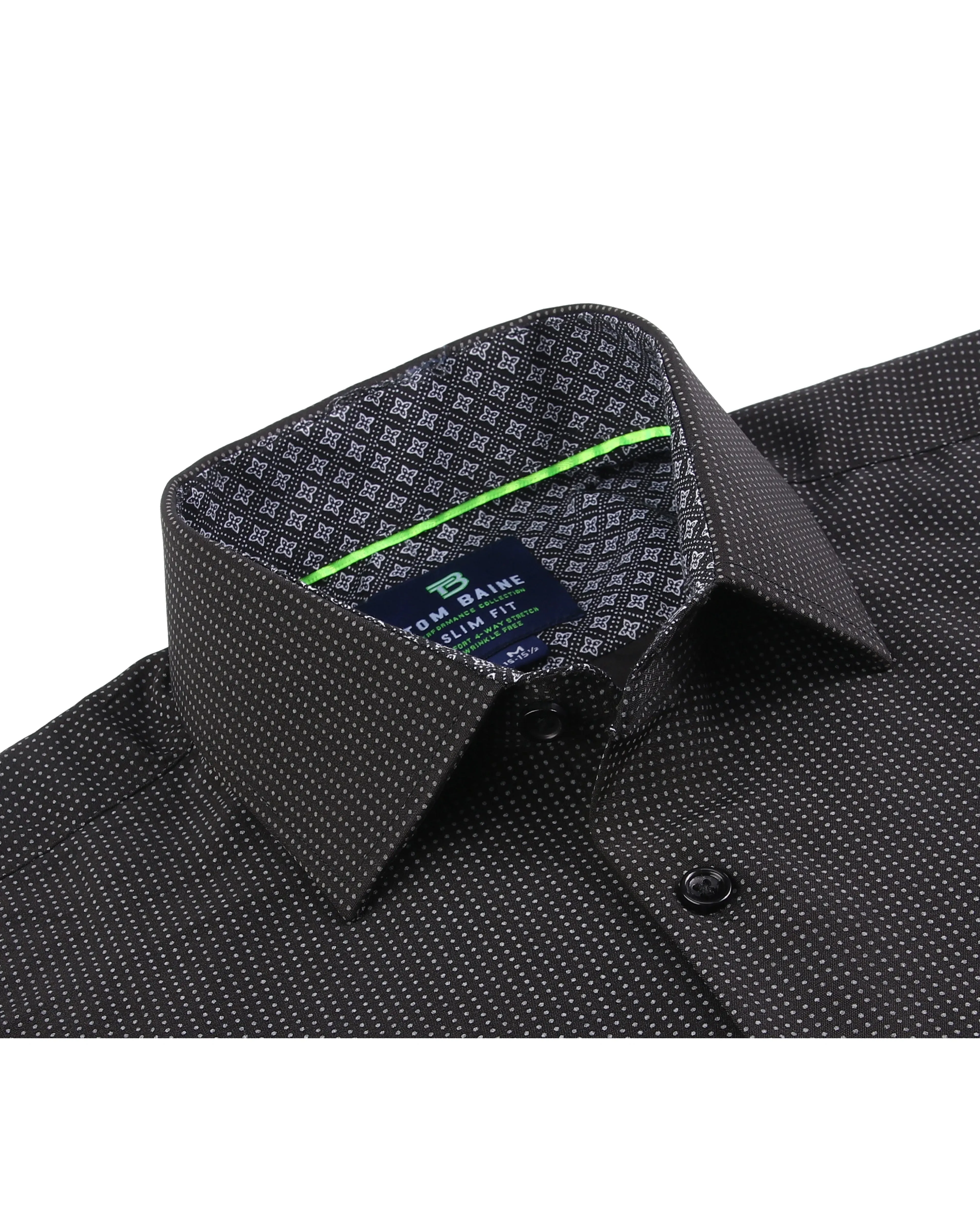 Men's Geometric Slim Fit Performance Long Sleeve Shirt Black Dots