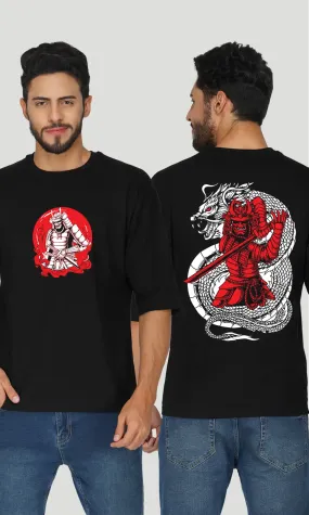 Men's Samurai Sword Graphic Printed Oversized T-shirt - Black