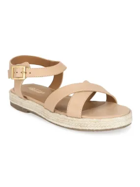 Natural Nude PU Criss Cross Straps Jute Espadrilles