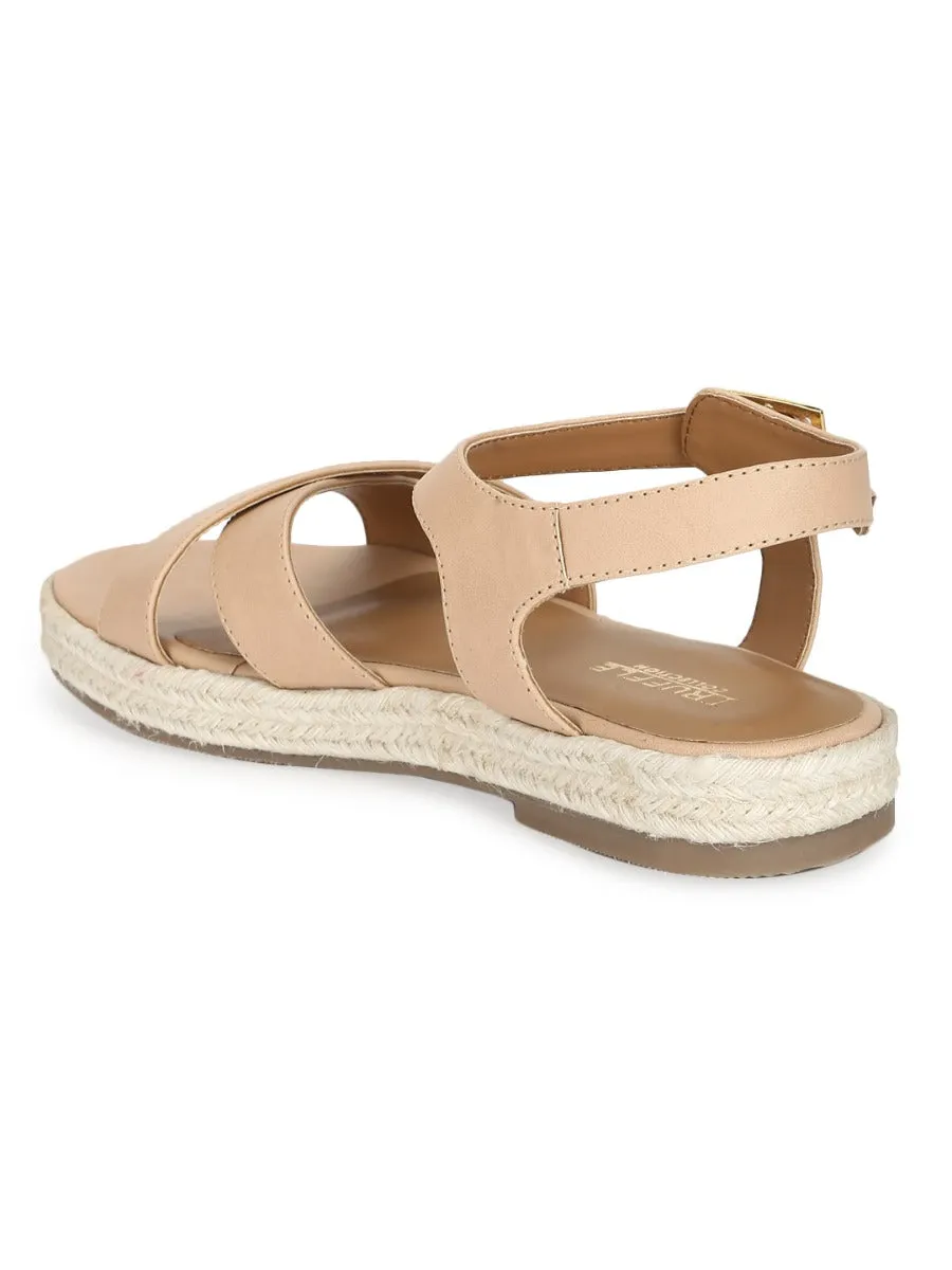 Natural Nude PU Criss Cross Straps Jute Espadrilles