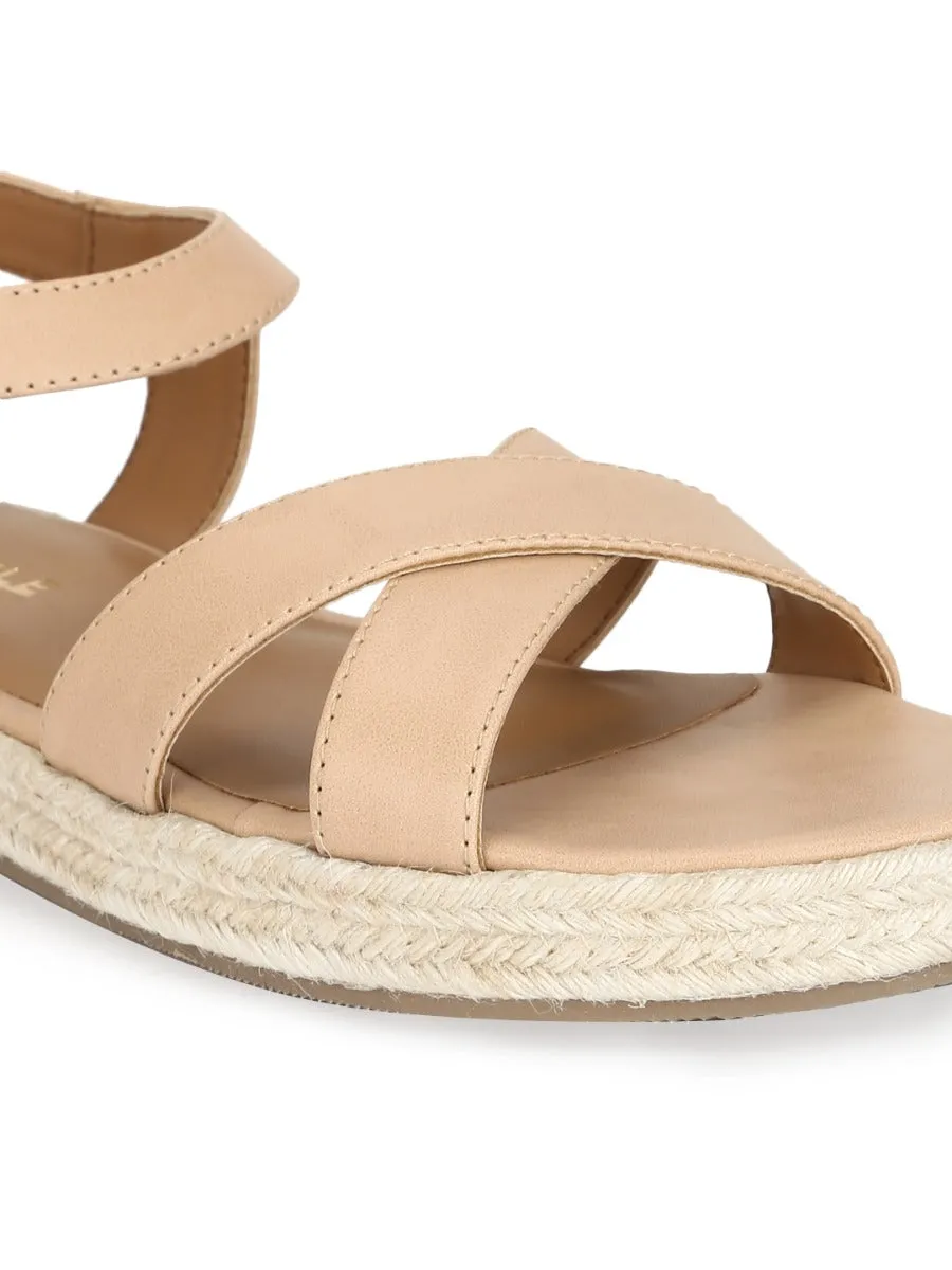 Natural Nude PU Criss Cross Straps Jute Espadrilles