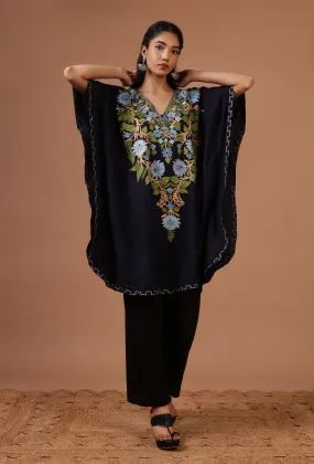 Navy Blue Cotton Crush Ari Embroidered Kaftan- Free Size