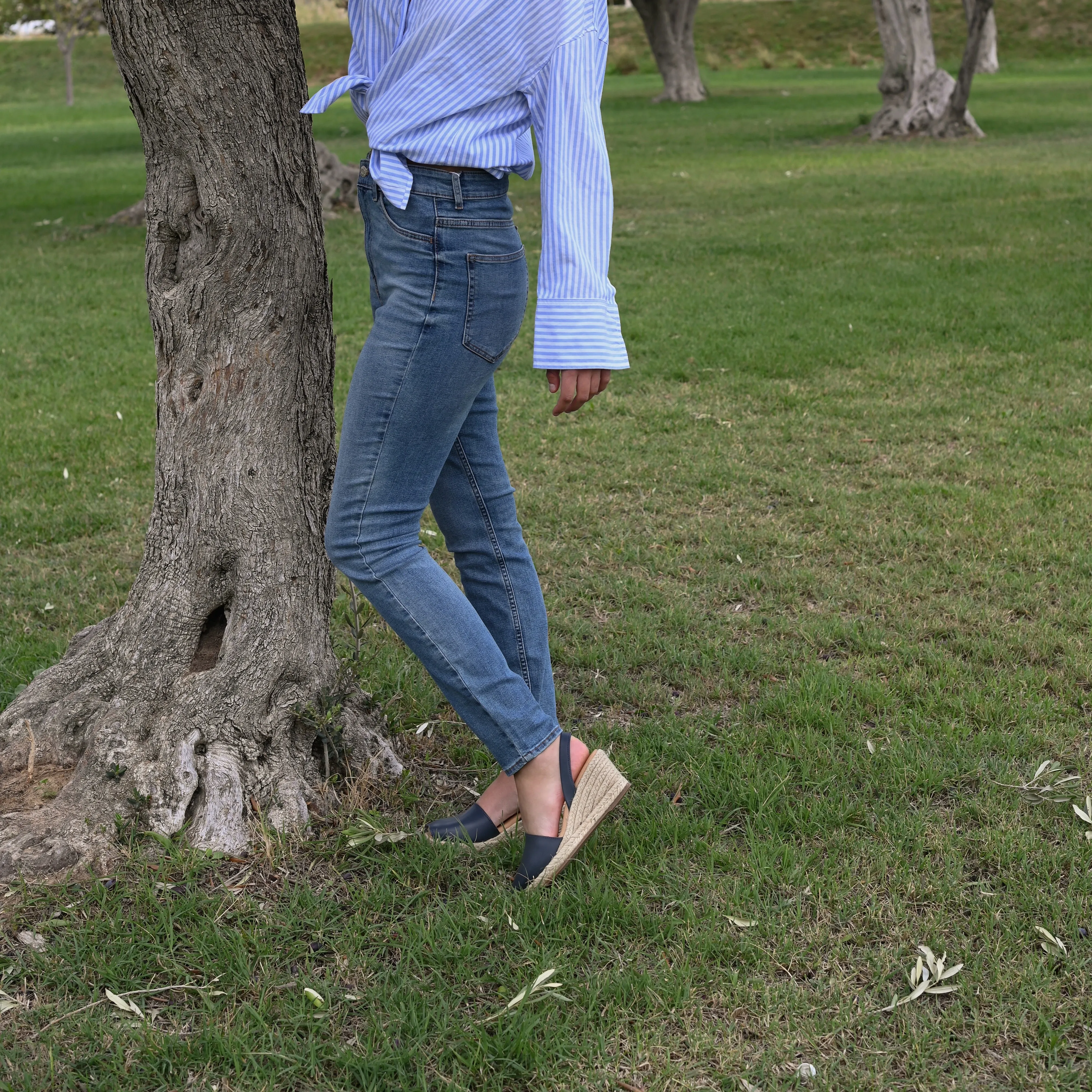 Navy blue espadrille wedge sandals