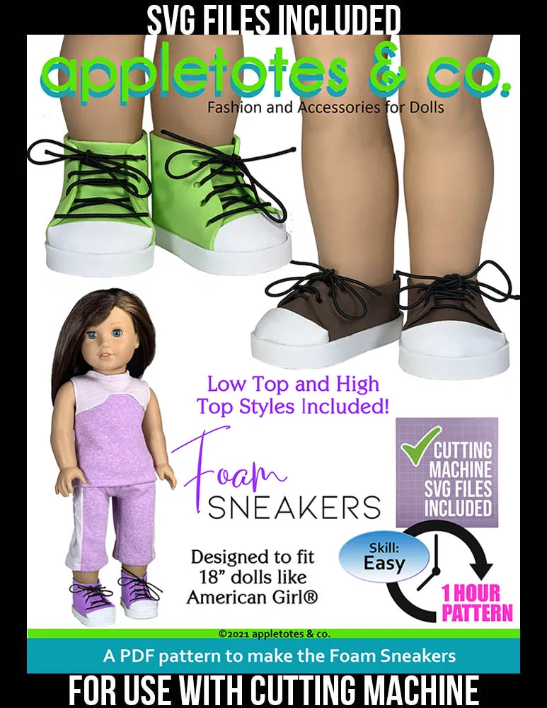 No-Sew Foam Sneakers 18 Inch Doll Pattern - SVG Files Included