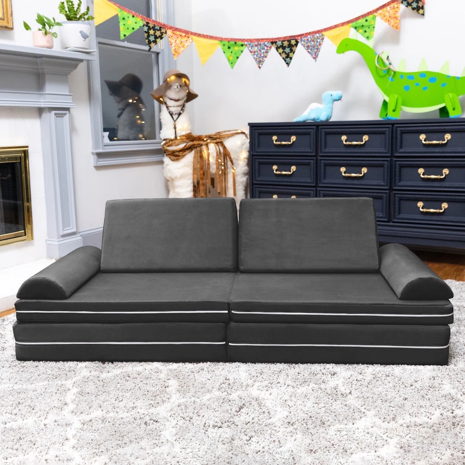 Playscape Deluxe Plush Velvet Kids 6 Piece Modular Couch / Playset