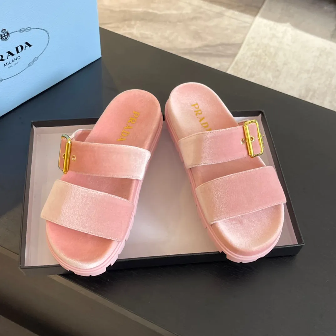 PRA SLIDES SANDALS LIGHT PINK VELVET