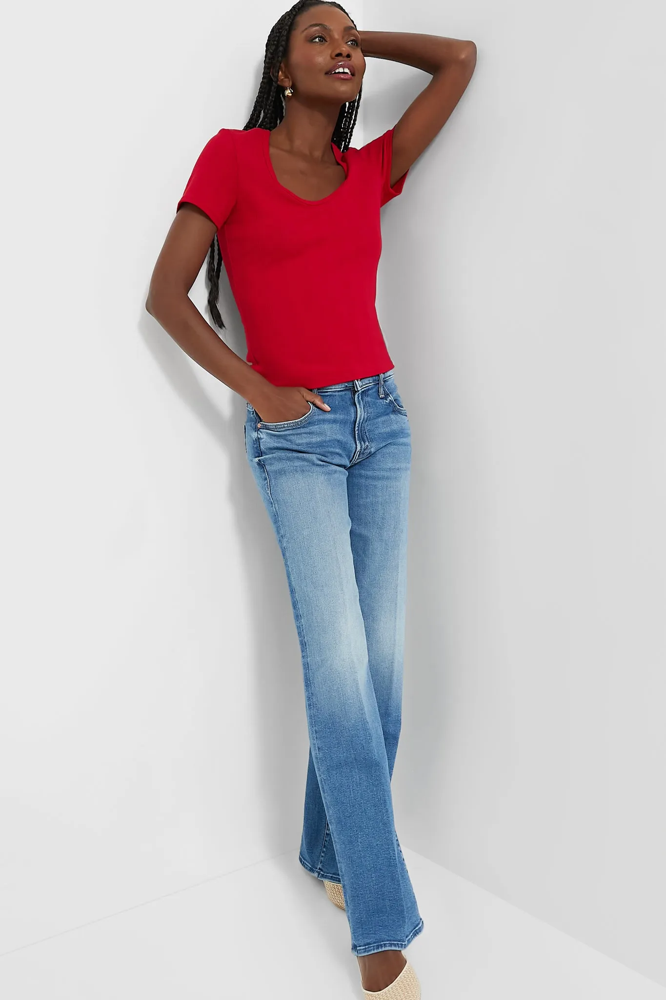 Red Pointelle Bridgette Scoop Neck Tee