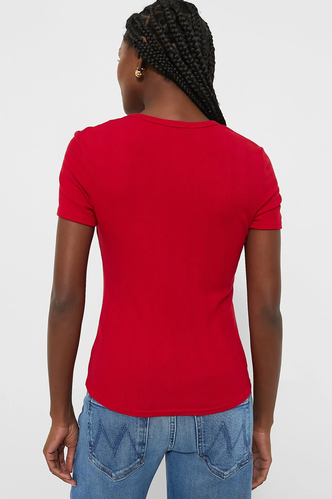 Red Pointelle Bridgette Scoop Neck Tee