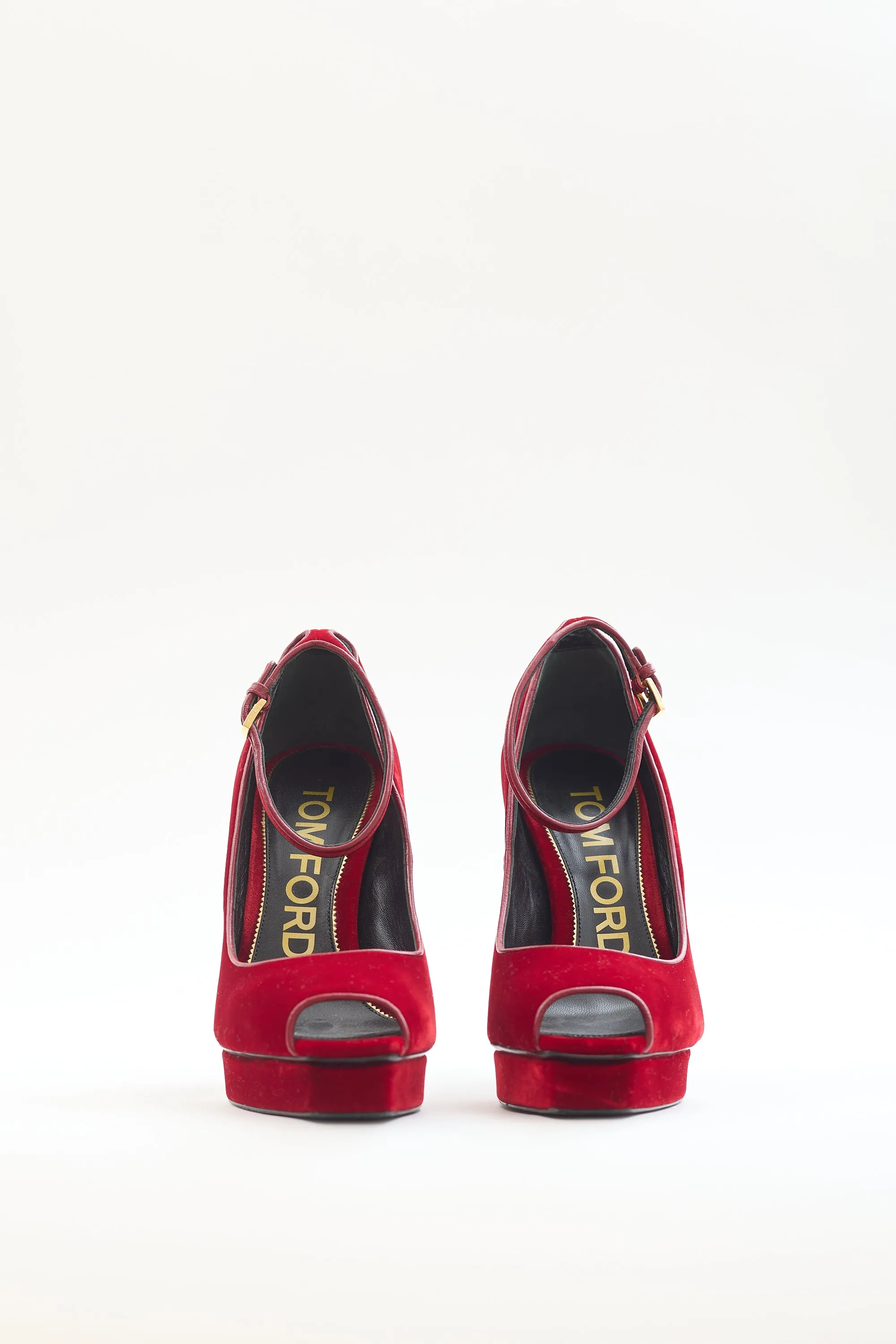 Red Velvet Ankle Strap Platform Pump