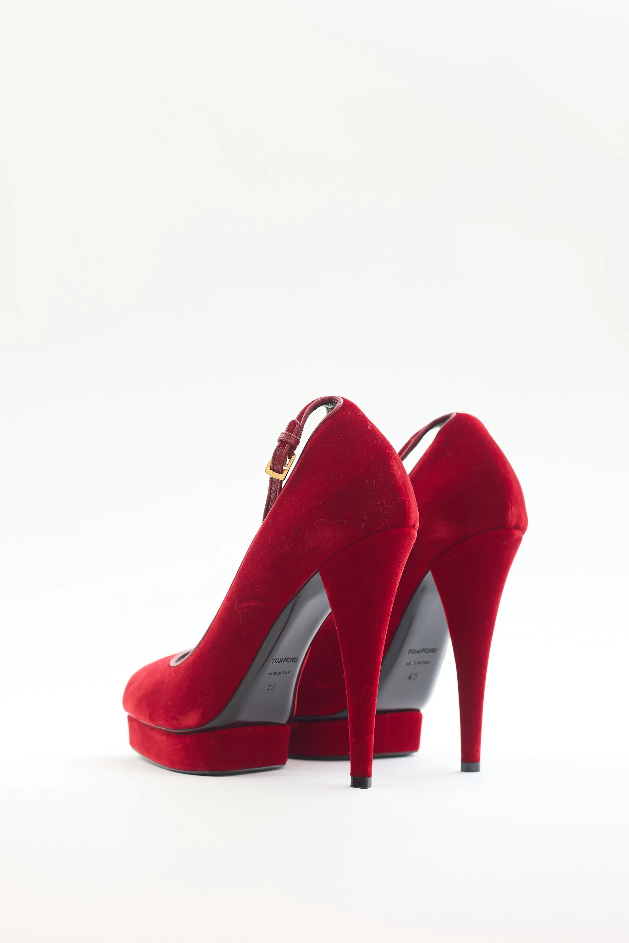 Red Velvet Ankle Strap Platform Pump