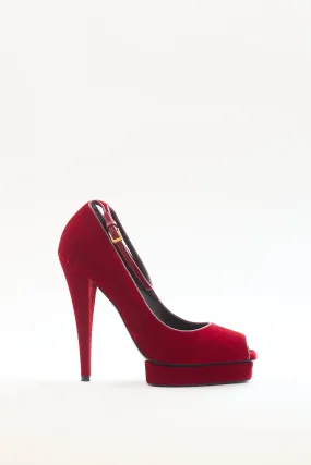 Red Velvet Ankle Strap Platform Pump