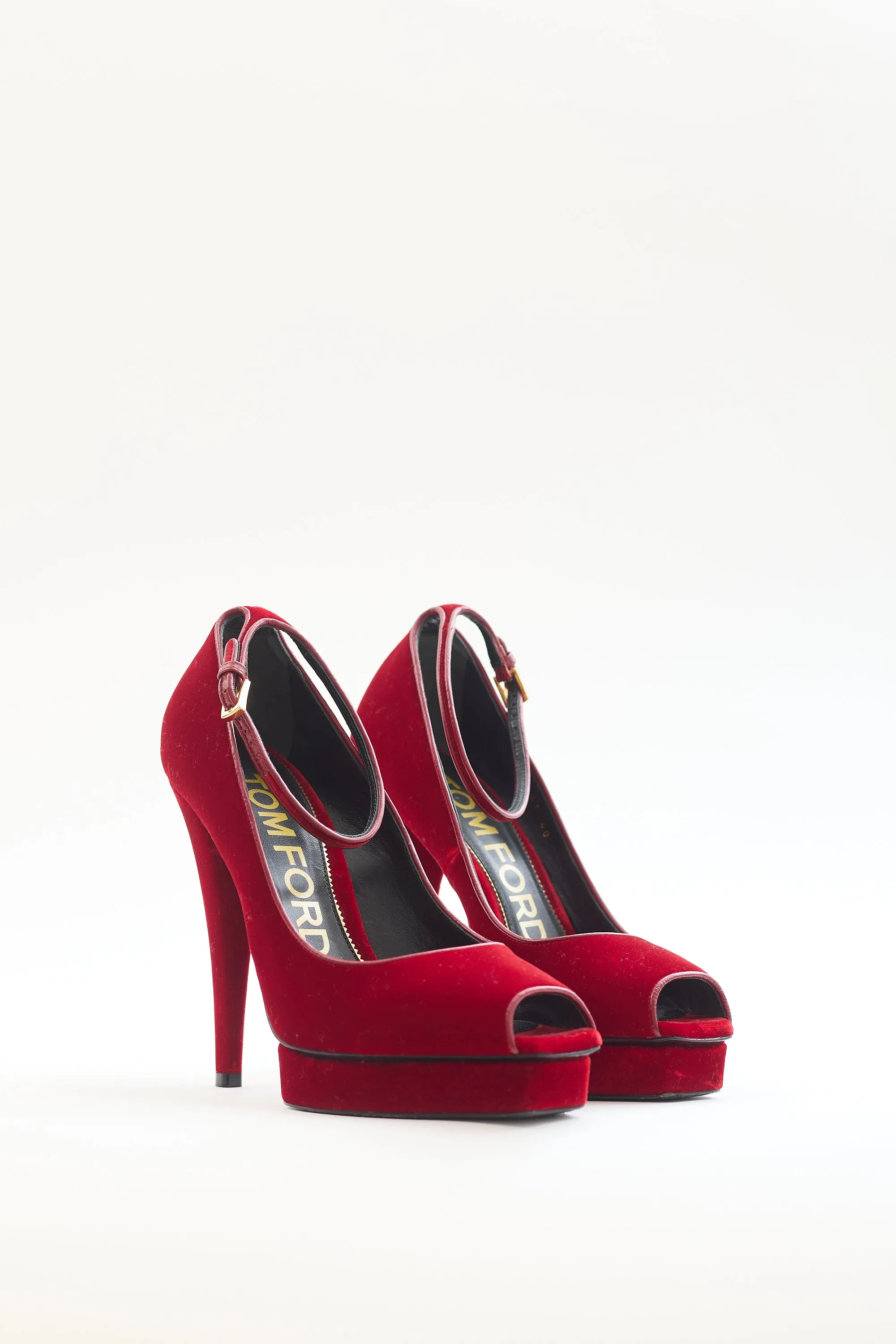 Red Velvet Ankle Strap Platform Pump