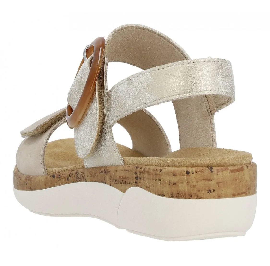 Remonte R6853-61 Columbo Beige And Soft Gold Metallic Leather Low Wedge Sandals