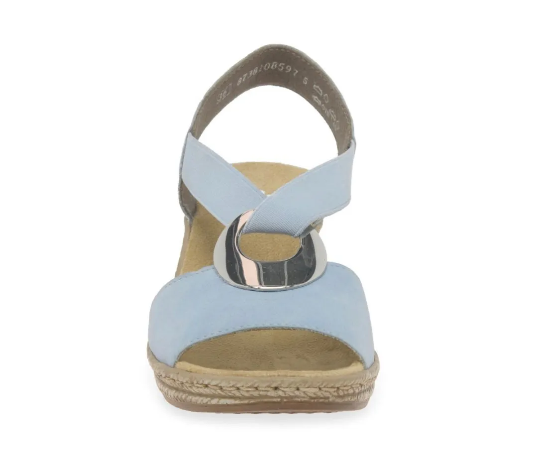 Rieker 624H6-10 Morelia Aqua Low Wedge  Elasticated Sandals