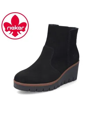 Rieker Y5065-00 Black Suede Leather Wedge Ankle Boots