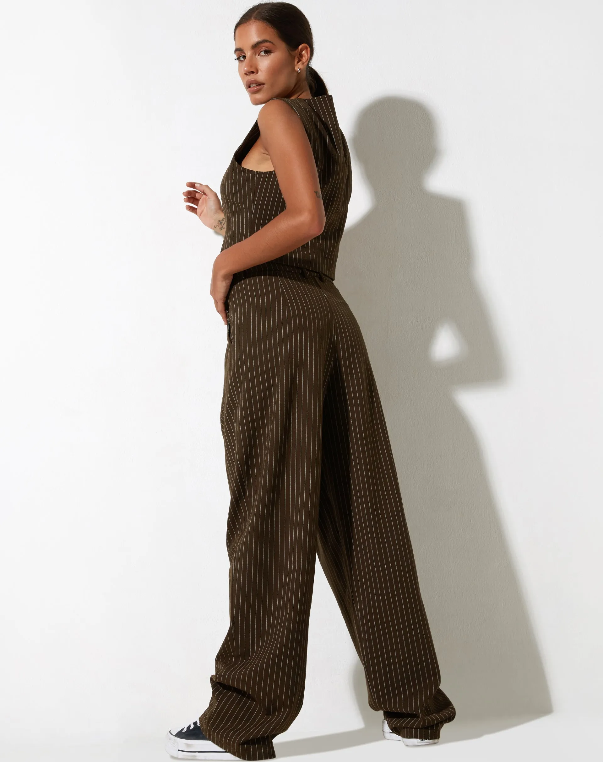 Sakila Trouser in Pinstripe Brown