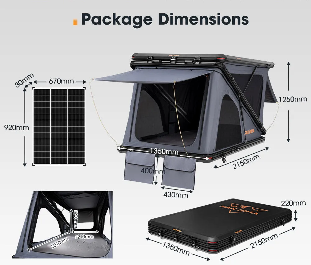 San Hima Kalbarri Z Roof Top Tent Hardshell With Ladder   130W Solar Panel