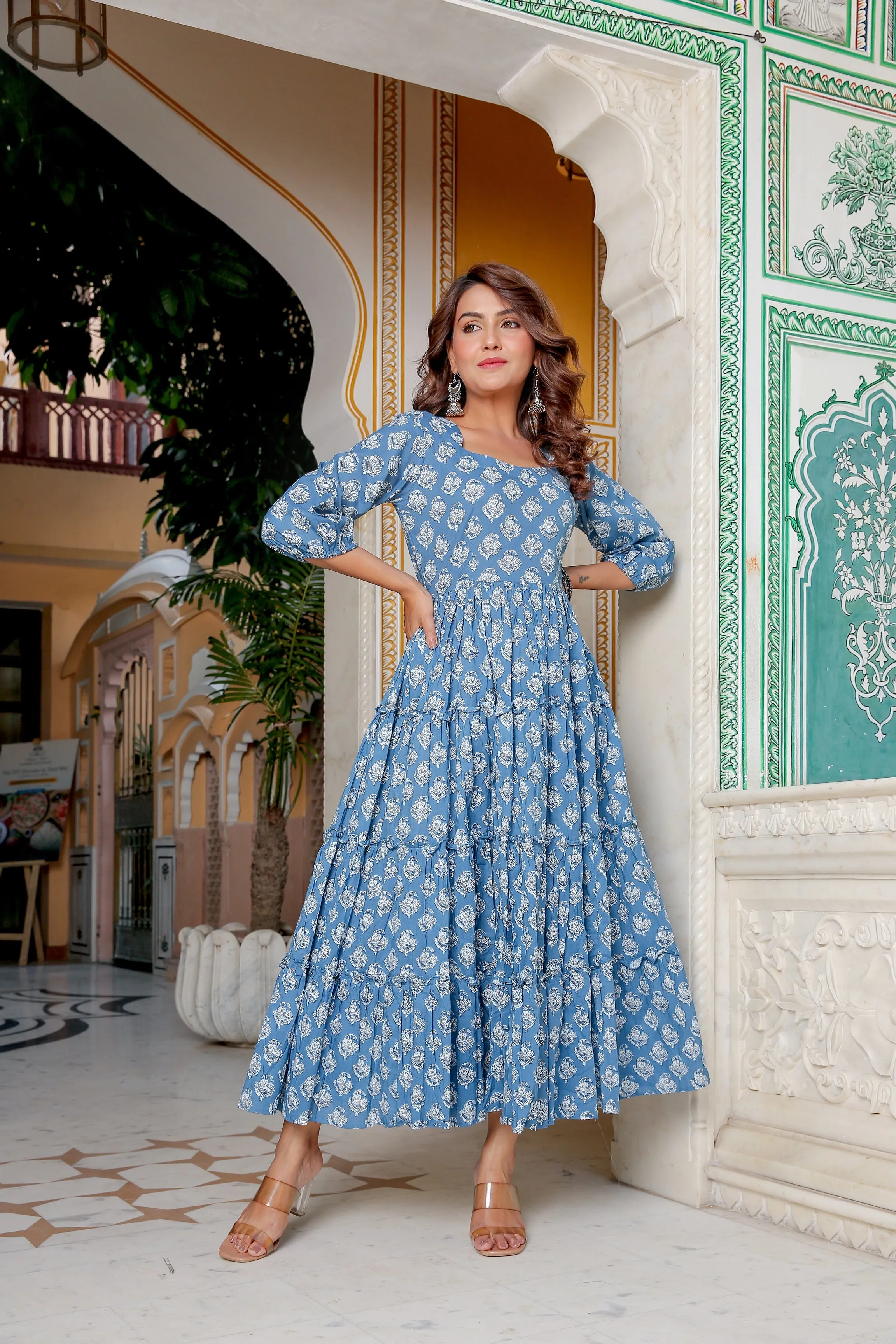 Sandhya Tiered Cotton Long Gown