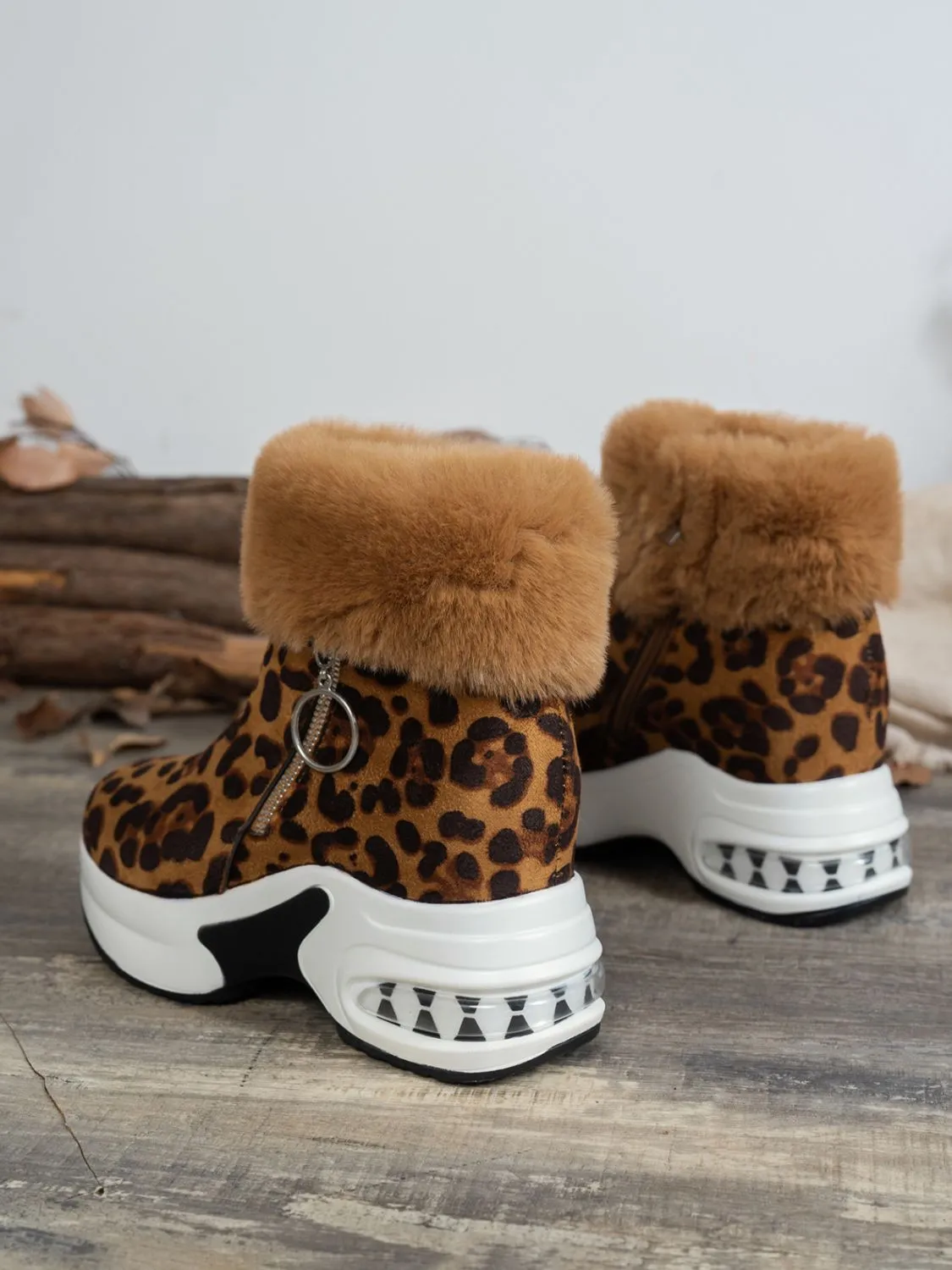 Side Zipper Leopard Platform Boots