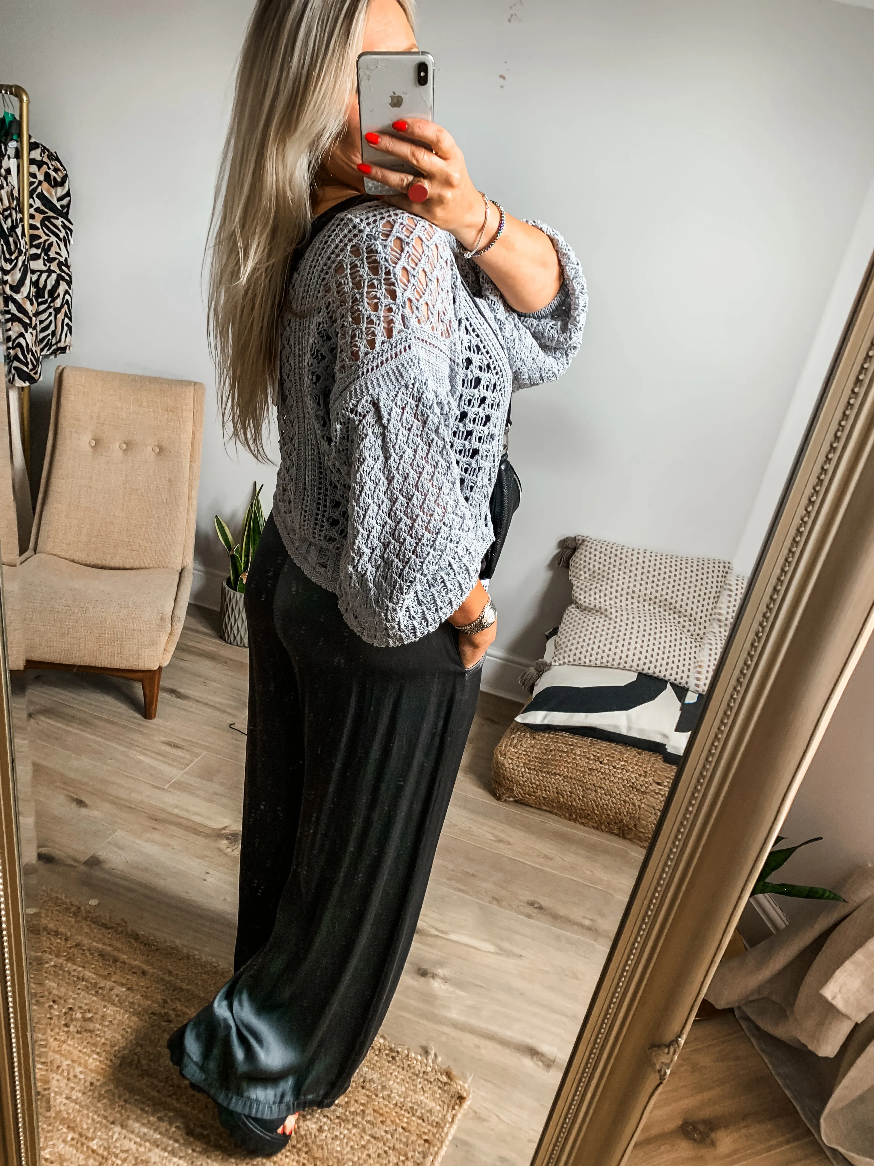 Silk Blend Wide Leg Trousers