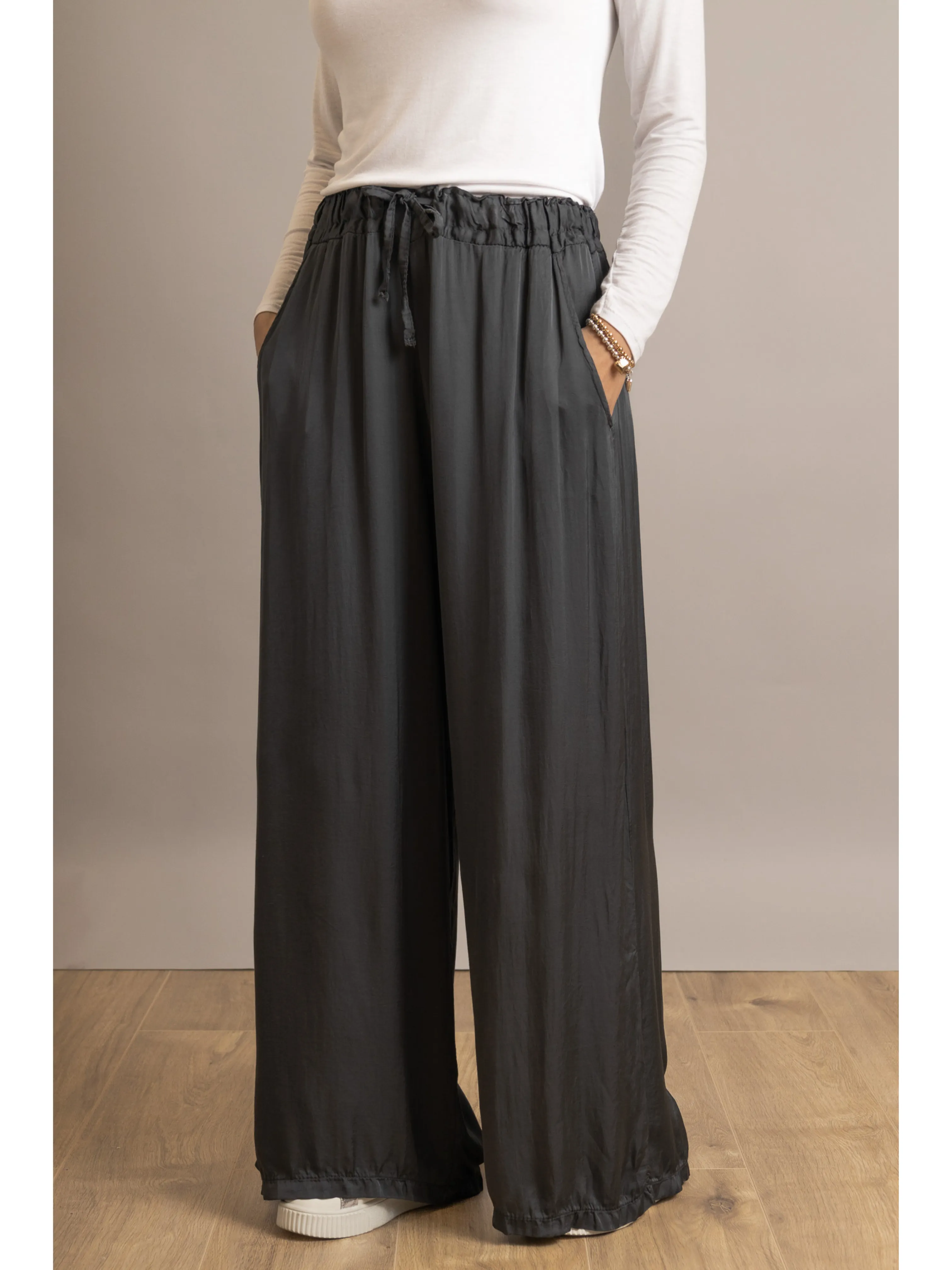 Silk Blend Wide Leg Trousers