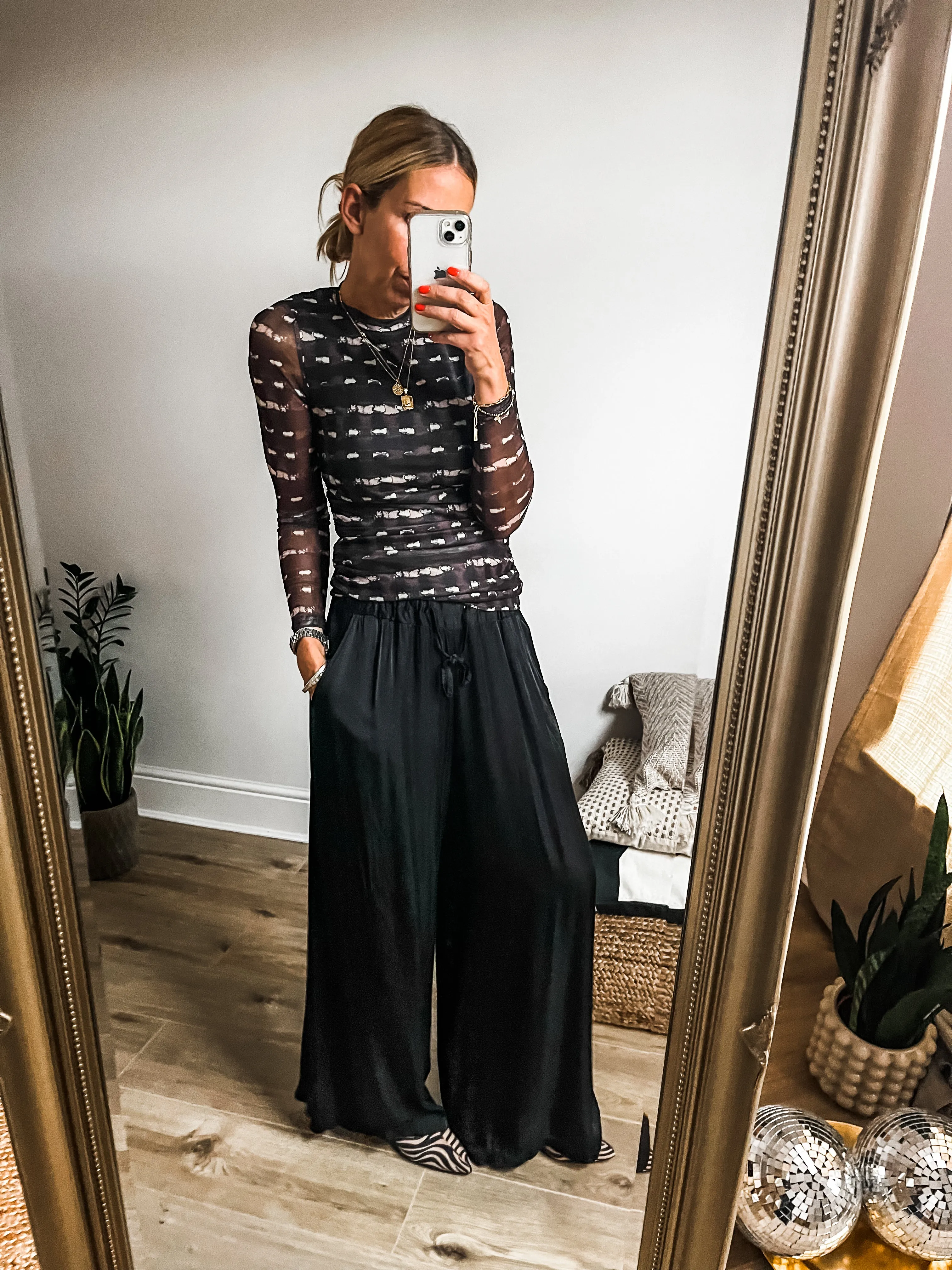 Silk Blend Wide Leg Trousers