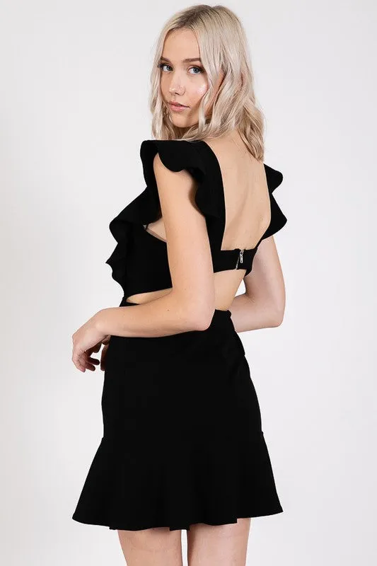 Sleeveless Ruffle Dress With Back Cut Out