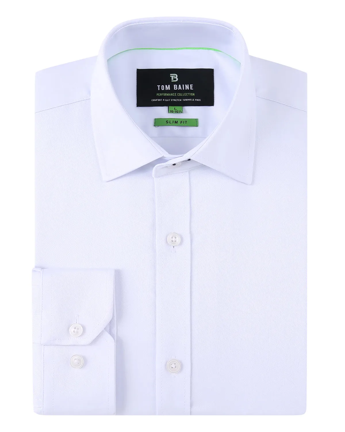 Slim Fit Performance Stretch Button-Up Shirt Plain White TB900