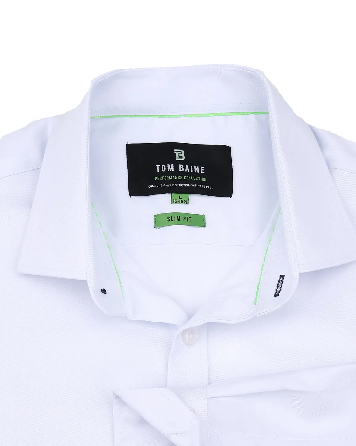 Slim Fit Performance Stretch Button-Up Shirt Plain White TB900