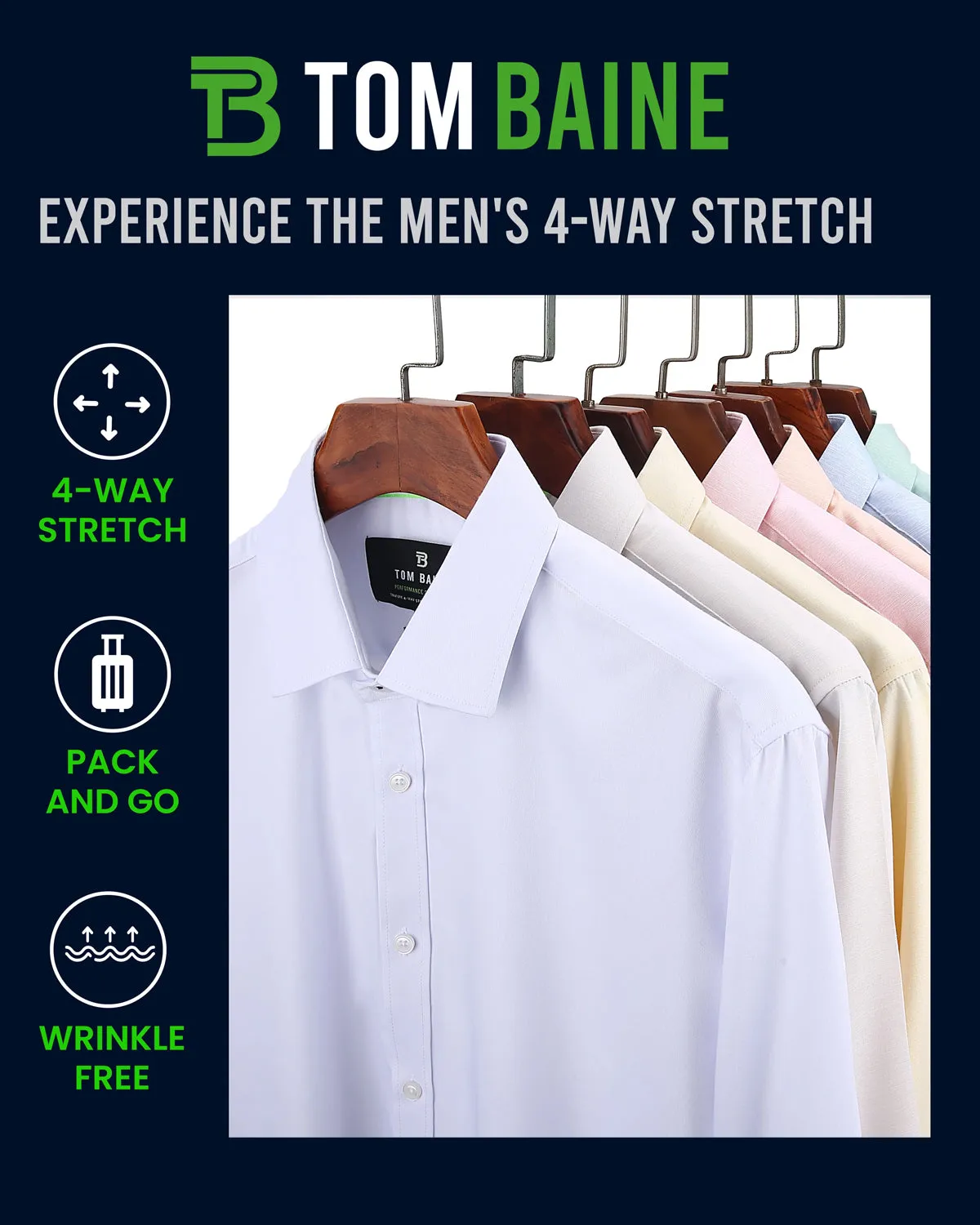 Slim Fit Performance Stretch Button-Up Shirt Plain White TB900