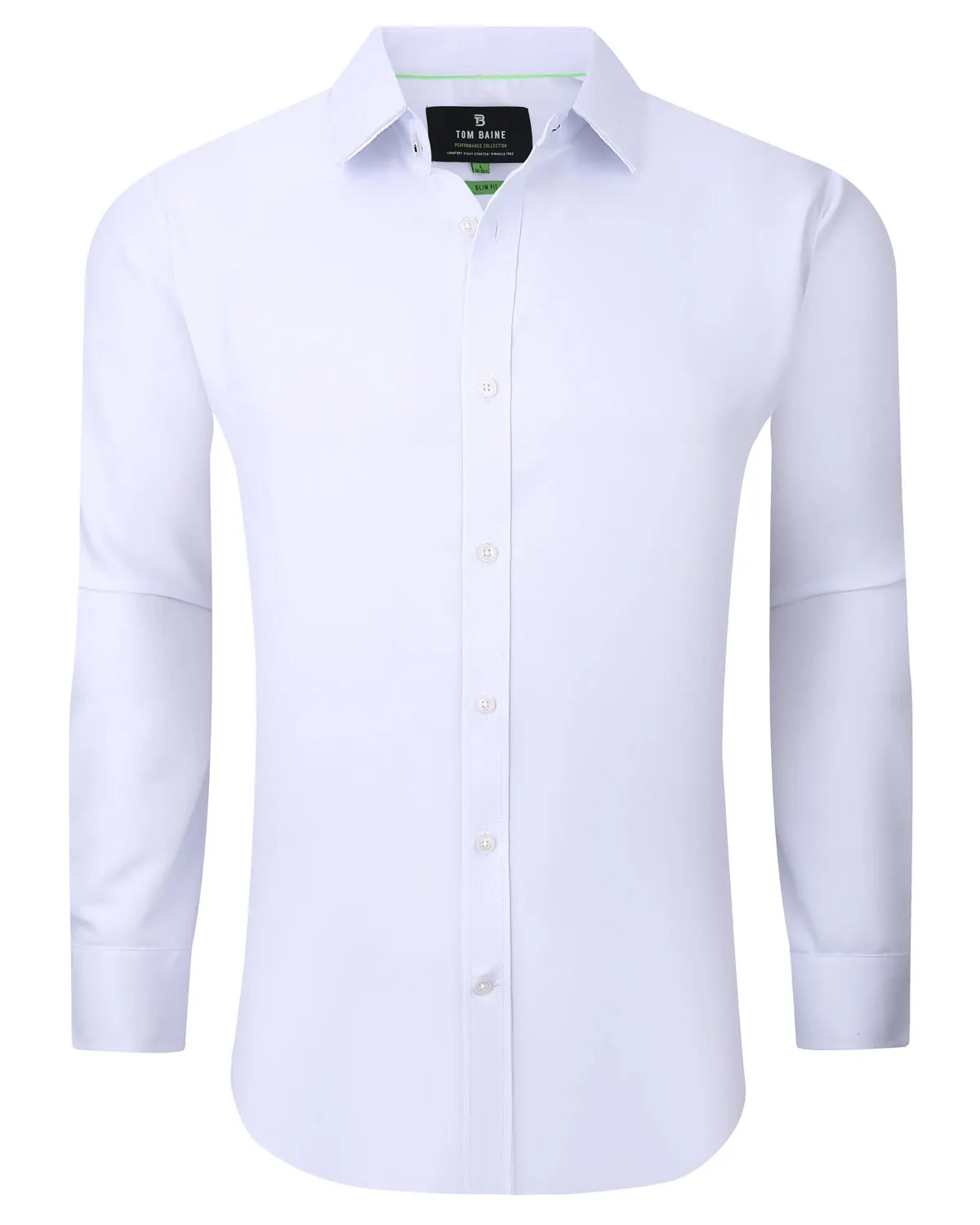 Slim Fit Performance Stretch Button-Up Shirt Plain White TB900