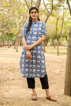 Sootisyahi 'Charm of the Sea' Azofree Handblock Printed Pure Cotton Kurti