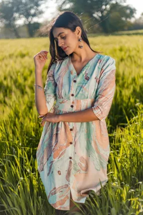 Sootisyahi 'Flow Rust' Handmarble Printed Pure Cotton Dress