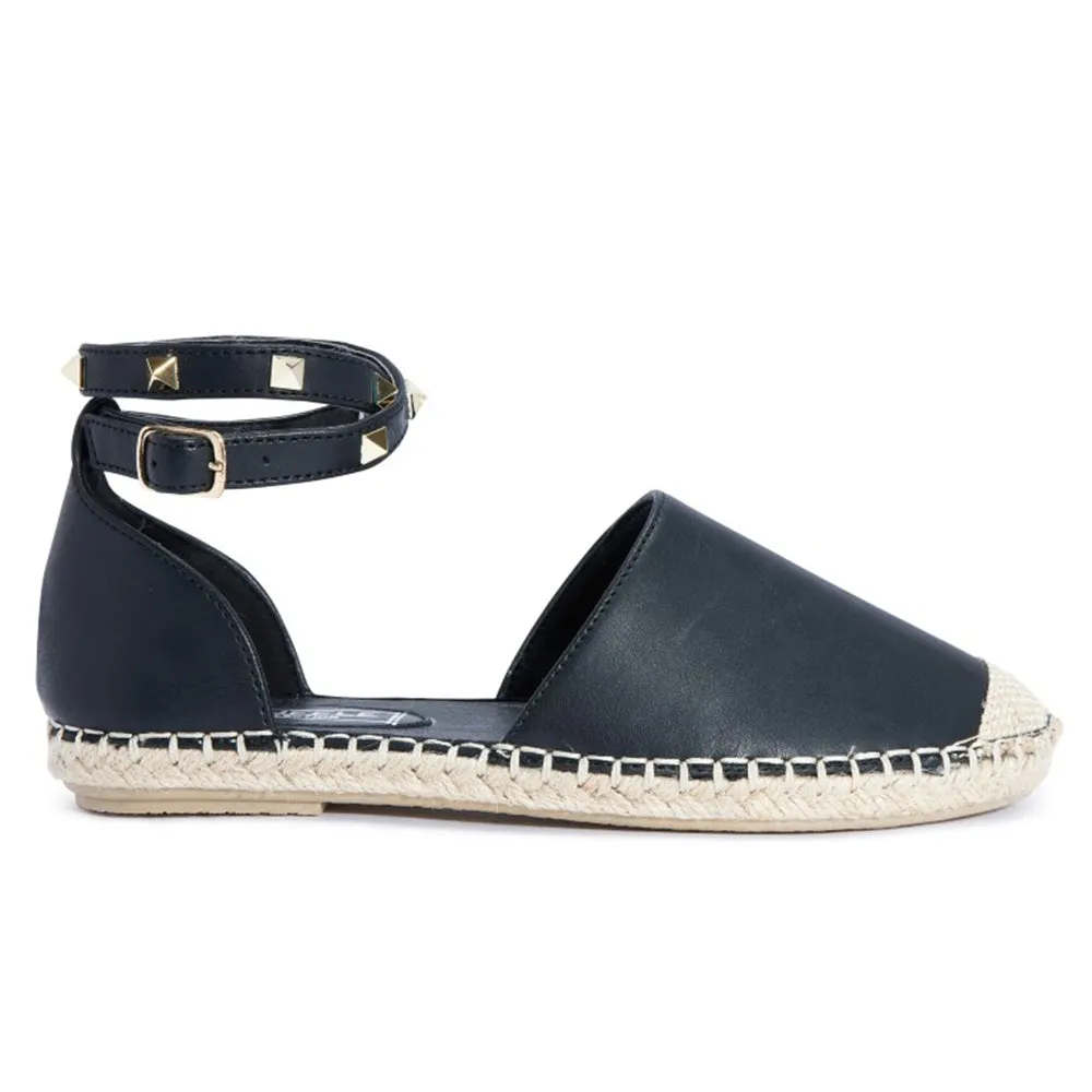 Studded ankle strap flat