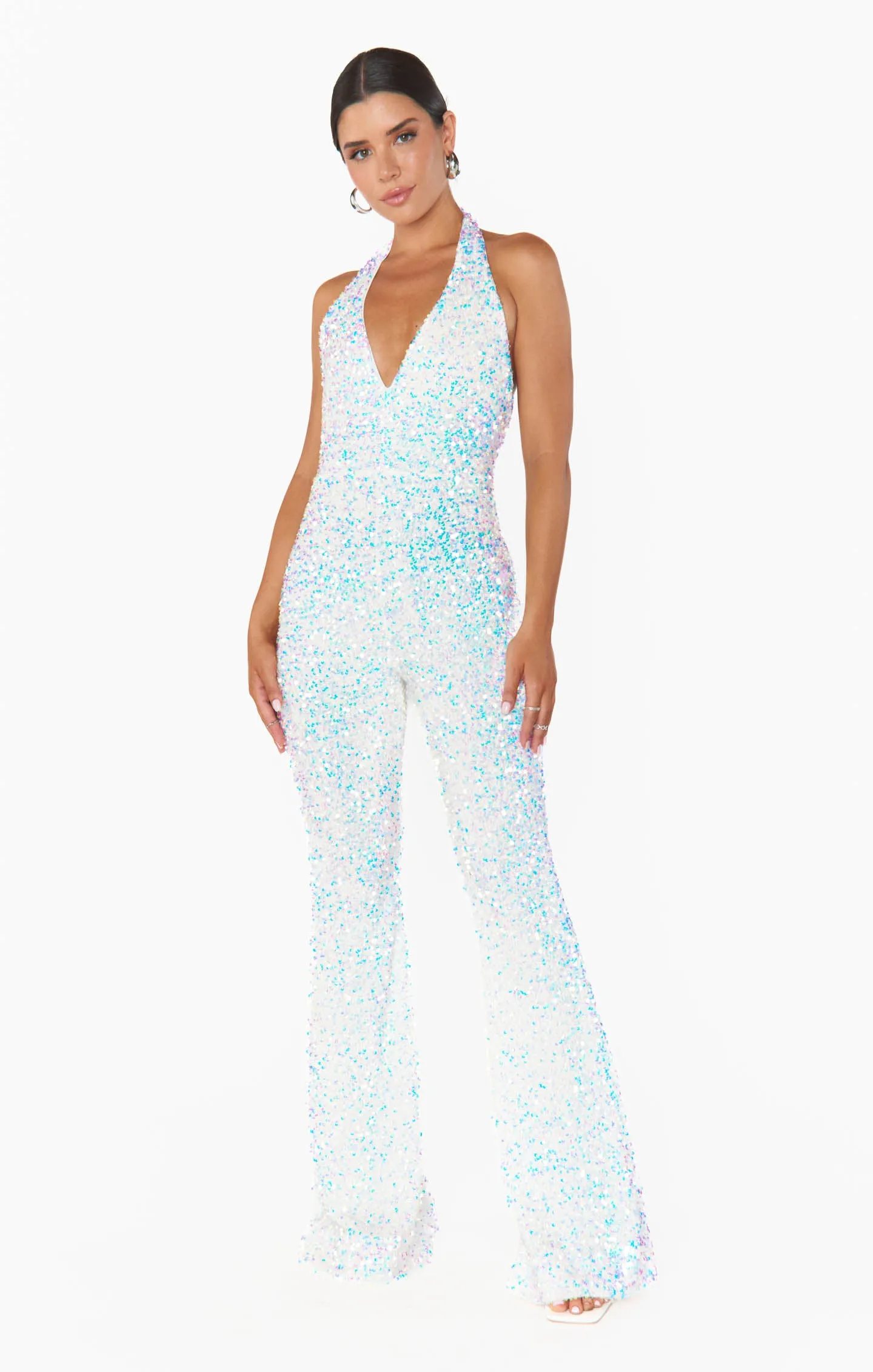 Studio Halter Jumpsuit ~ White Sparkle Sequin