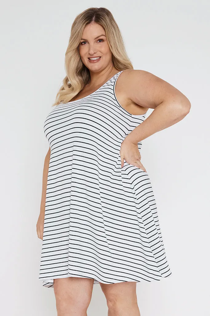 Swing Dress - White & Black Stripe