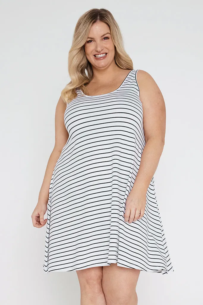 Swing Dress - White & Black Stripe