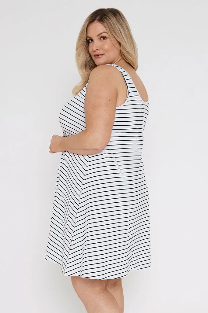 Swing Dress - White & Black Stripe