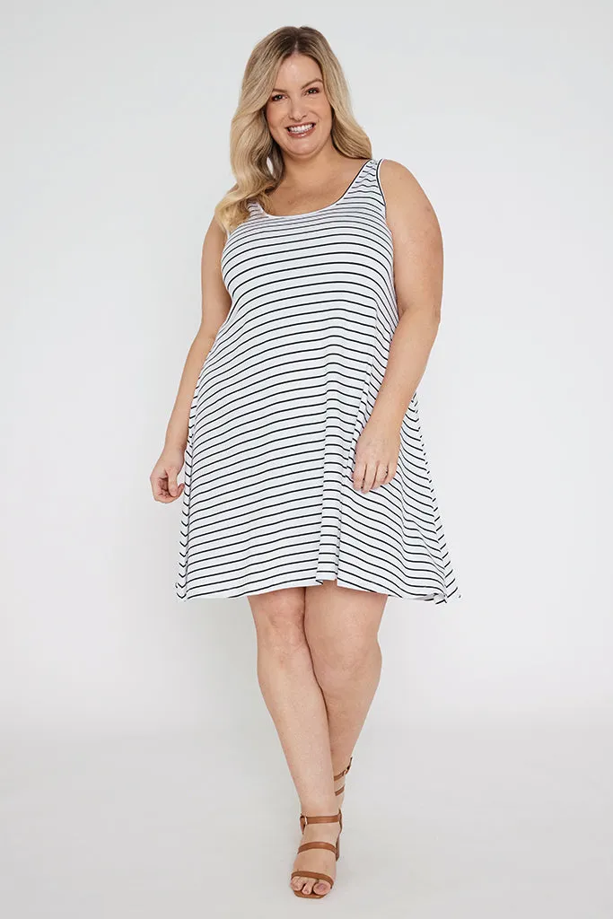 Swing Dress - White & Black Stripe