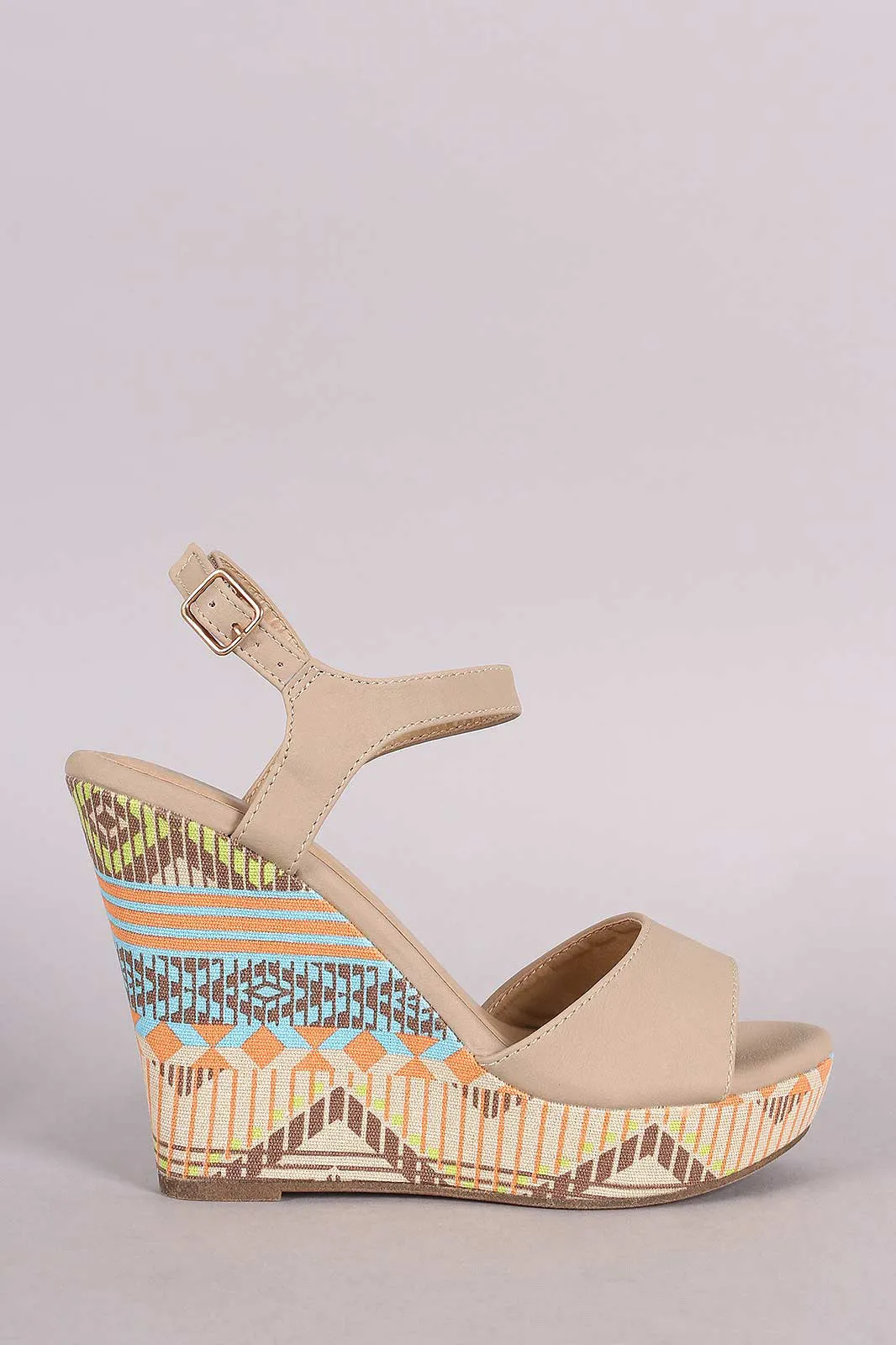 Tribal Ankle Strap Open Toe Platform Wedge