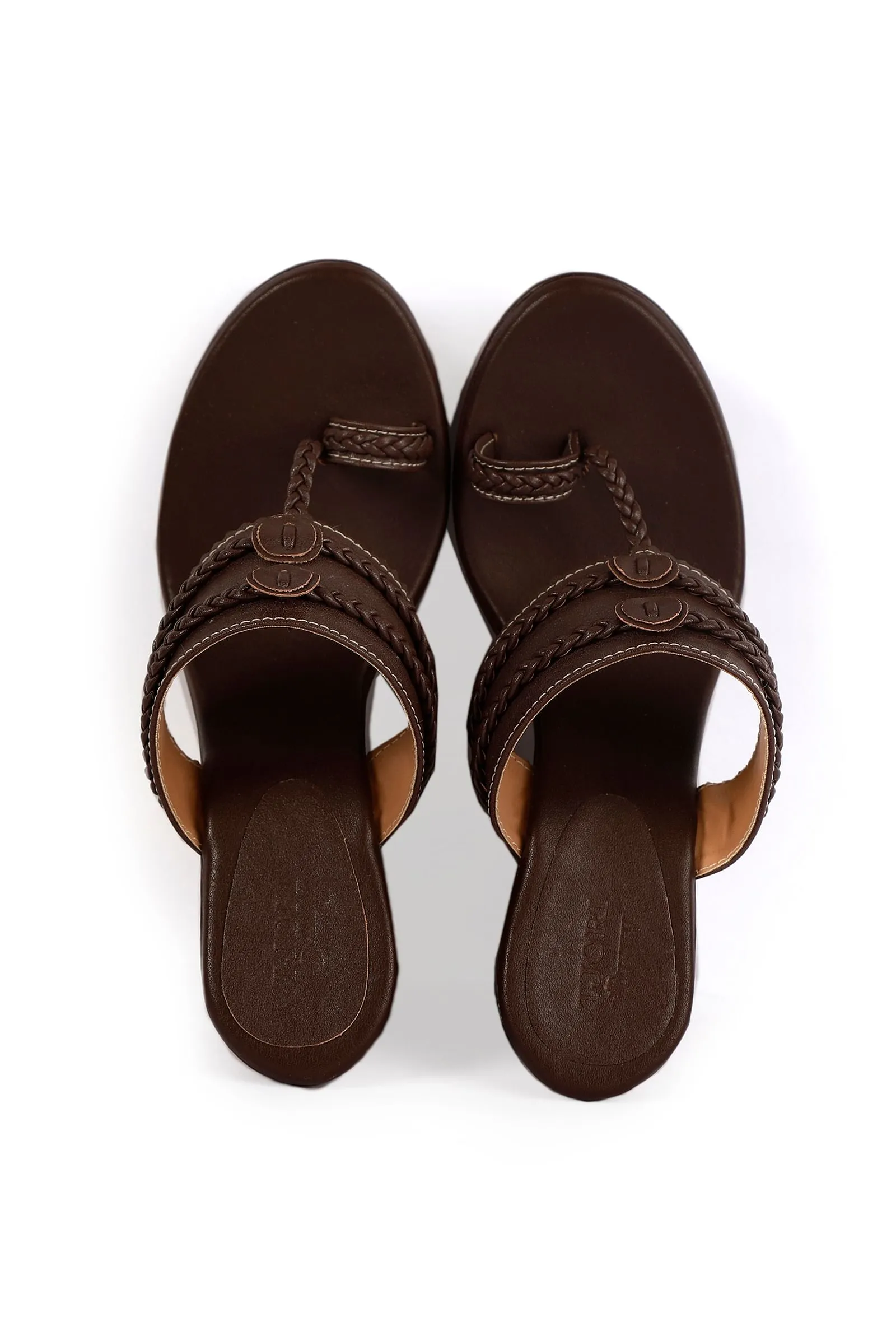 Umber Brown Vegan Leather Kolhapuri Wedges