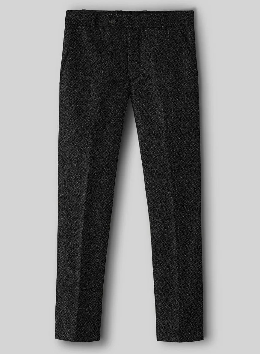 Vintage Plain Black Tweed Pants