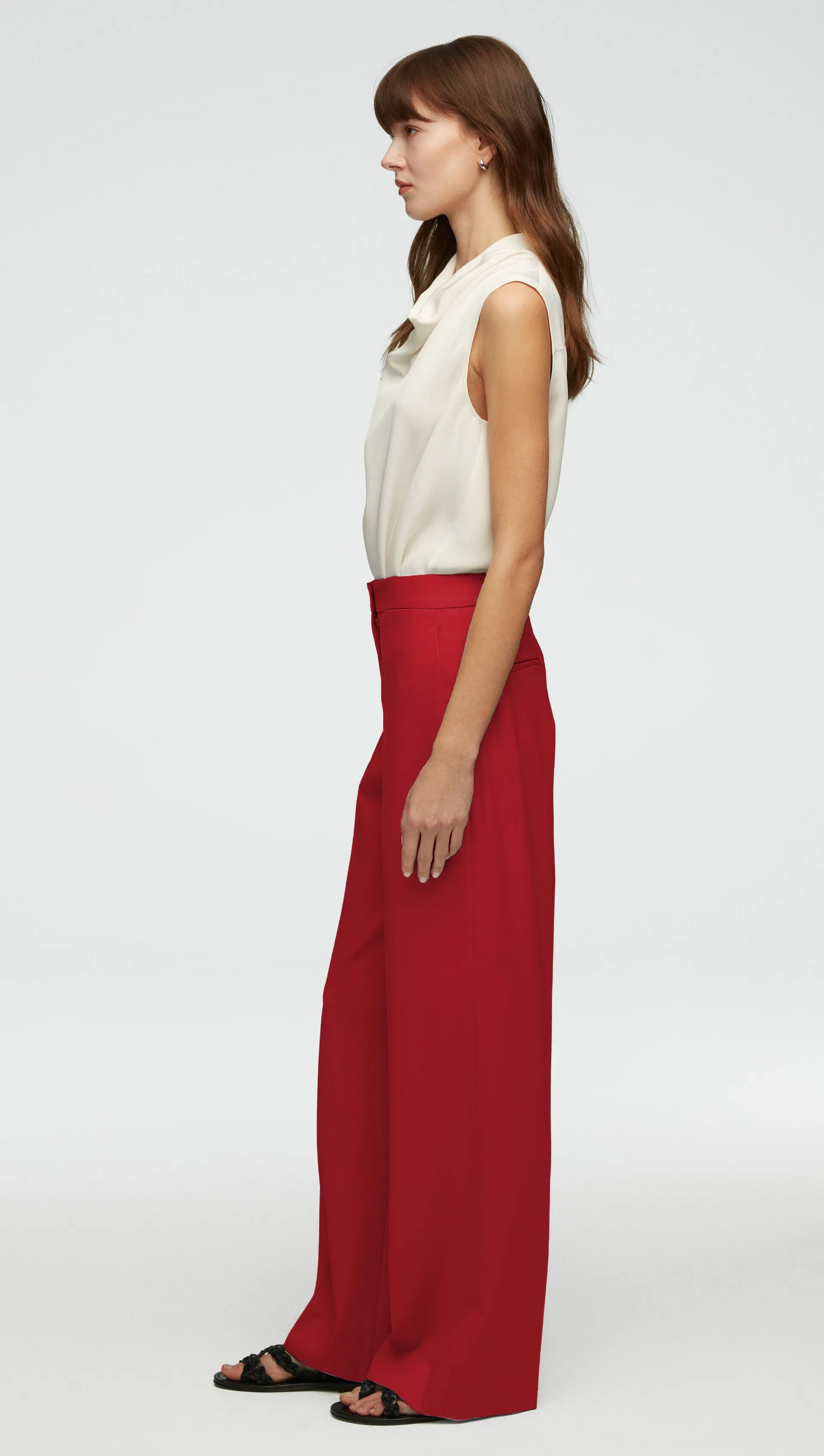 Wide Leg Trouser in Seasonless Wool | Cranberry