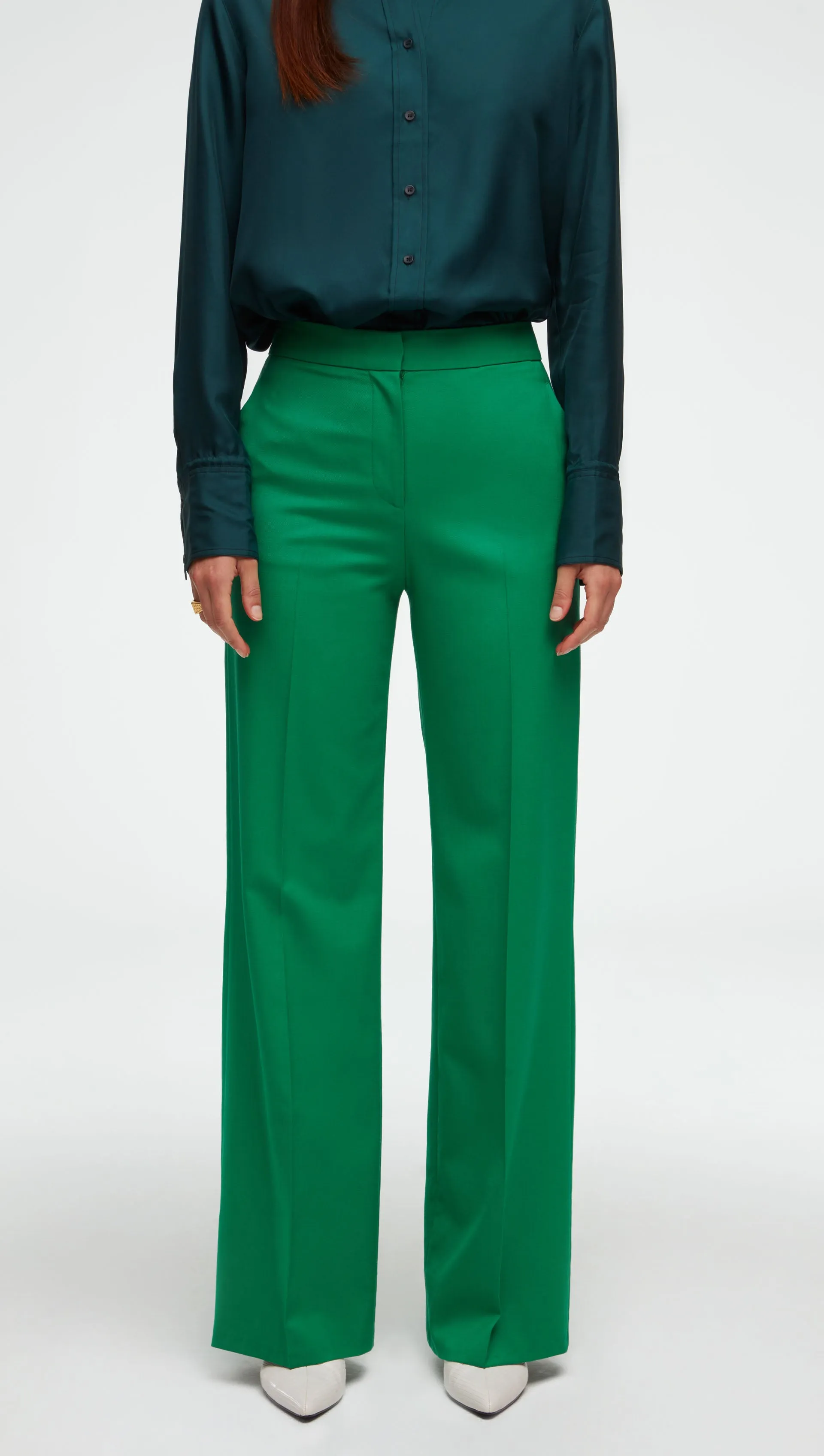 Wide Leg Trouser in Seasonless Wool  | Kelly Green