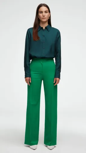 Wide Leg Trouser in Seasonless Wool  | Kelly Green