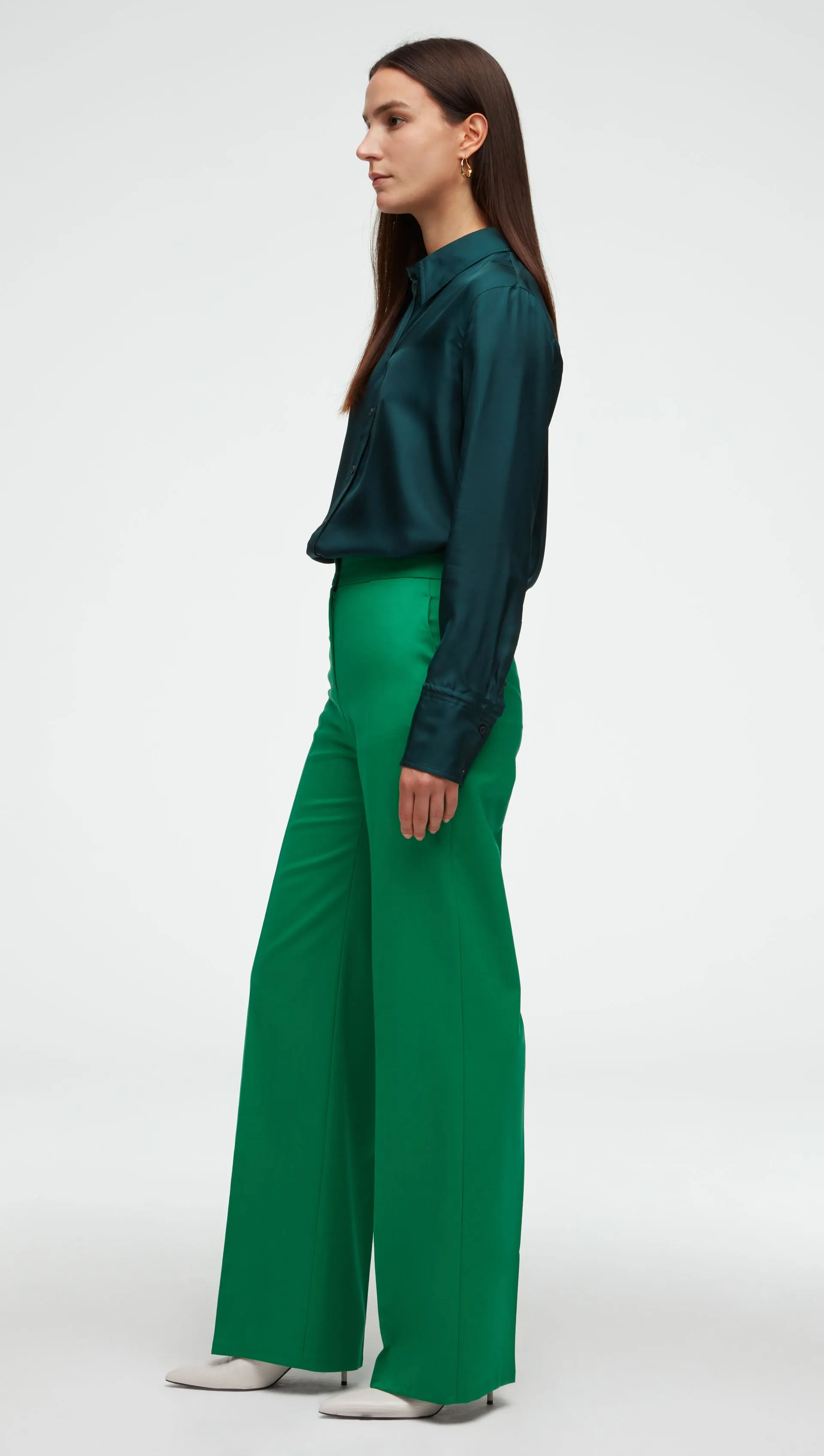 Wide Leg Trouser in Seasonless Wool  | Kelly Green